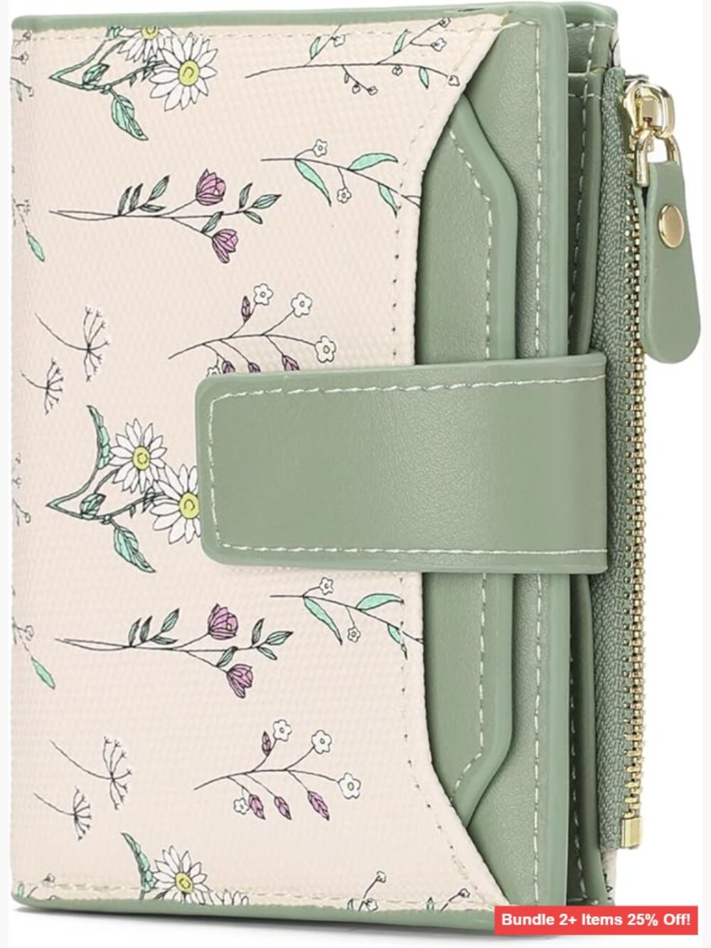 Small Bifold Wallet RFID Blocking Vegan Leather Compact Card Holder Floral